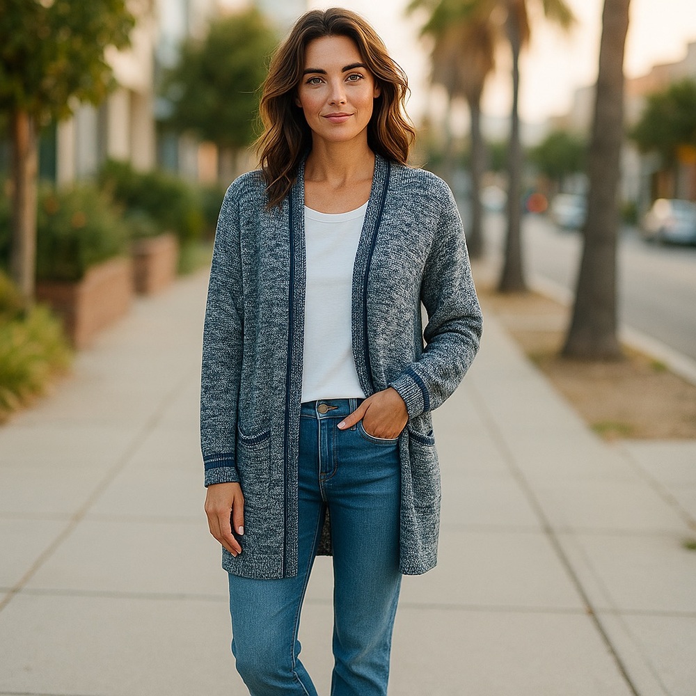 J. Crew Marled Navy Open Front Cardigan Sweater Blazer Size XS Classic
